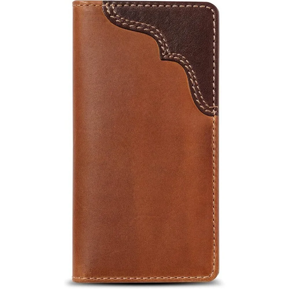 Men's Buck Long Bifold Leather Rodeo Tan Wallet Purse Card Cowhide Grain Design